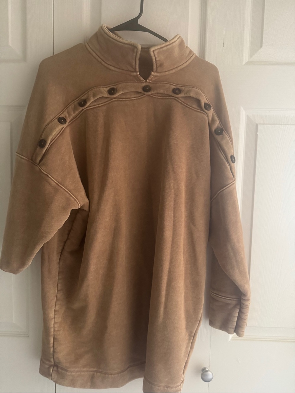 Free People Tan Button-Trim Pullover
